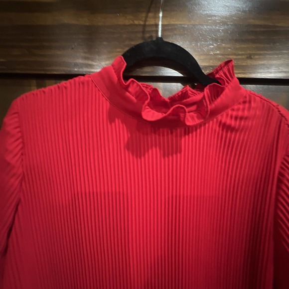 Chelsea 28 Dress Women Xl Red High Neck Long Sleeve‎ Acordian Pleat - Picture 3 of 10